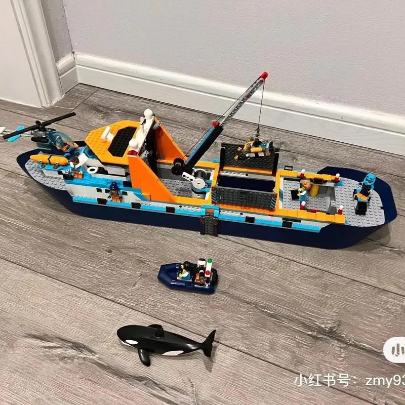 Arktis-Expeditionsschiff Modell Kompatible Baustein-Spielzeuge Schwimmfähiges Boot Hubschrauber ROV U-Boot Orca Steine Geschenke Jungen Mädchen