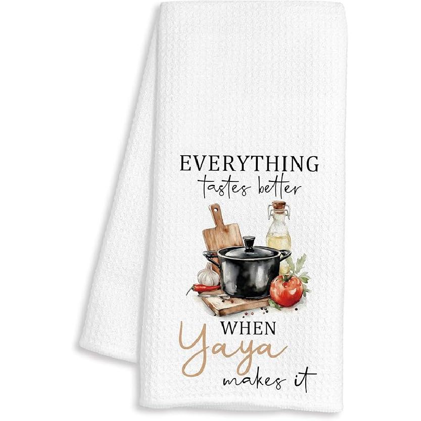 Yaya Gifts Kitchen Towels, Grandma Gifts from Grandson Granddaughter for Yaya Grandmother Decorative Dish Hand Tea Towels for Kitchen, 16x24 Inch Yaya