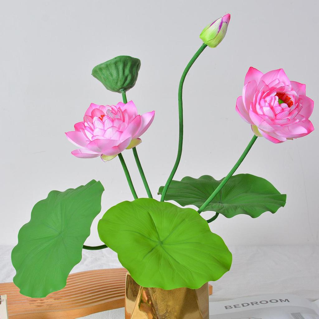 Artificial Lotus Flower with Single Stem and 7 Branches for Landscaping and Photography Props