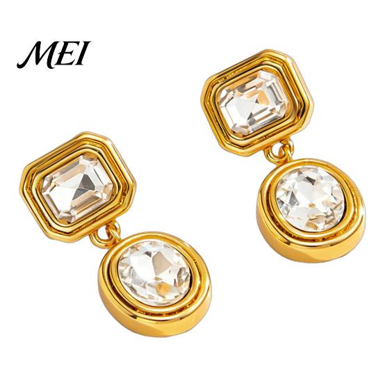 Hypoallergenic Ear Needles for Sensitive Ears 1 Pair Faux Crystal Geometric Dangle Earrings Women, Unique Gift Her Stainless Steel Gold Plated 1 Pair