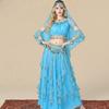 Short Sleeve Choli Top Maxi Swing Skirt 7-Piece Sari Performance Outfit Women's Bollywood Indian Dance Costume Set