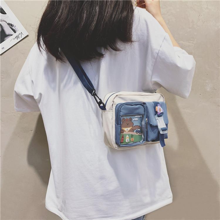 Japanse Style Kawaii Shoulder Canvas Bag Girls Student Small Mutipockets Transparent Crossbody Bags Women New