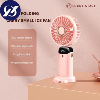 Mini ventilador portátil plegable para colgar en el cuello, 5 velocidades, recargable por USB, con soporte para teléfono y pantalla