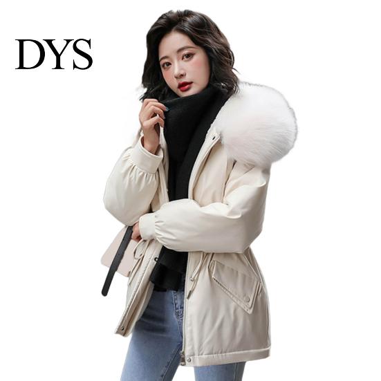 Drawstring Waist Coat Women Padded Jacket Thickened Plush Lined with Winter Stylish Outerwear Warm Puffer Faux Fur Hood for Work Streetwear
