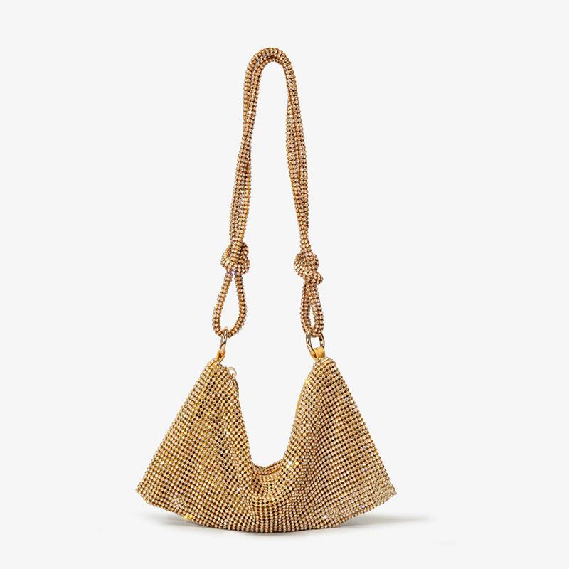 WTEMPO Solid Color Shiny Bags with Handle Sparkling Rhinestone Evening Party Bags Women's Underarm Zipper Bags Perfect for Commuting and Shopping