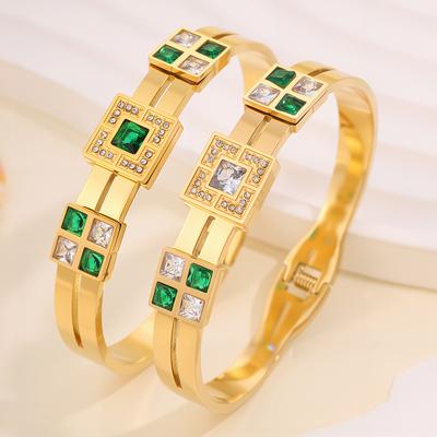 Square Emerald Stretch Open Stylish Elegant Wagford Bracelet