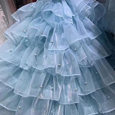 Tejido de Encaje con Volantes Multicapa y Cuentas - Organza de Colores para Vestidos, Faldas y Ropa de Muñecas Diy Malla de Tul