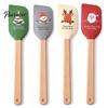 Decorative Holiday Baking Utensils Silicone Spatula with Wooden Handle, Christmas Tree/Snowman/Santa Claus/Elk Pattern for Decor, Heat Resistant