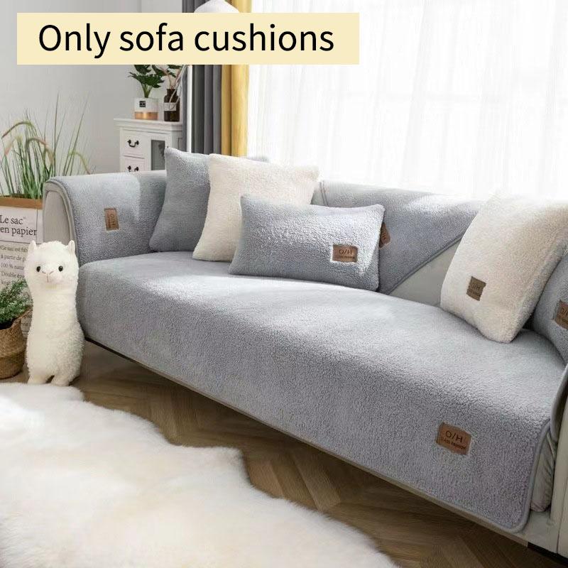 Lamb Wool Sofa Cover Plush Soft Warm Cushion Couch Protector Thicken Non-Slip Solid Color Slipcover for Living Room Decor Modern