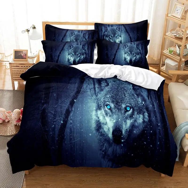 3D Wolf Duvet Cover Set Wolf with Mechanical Eye Bedding Set for Kid Teens Adults 3d Printing Queen King Size Polyester Quilt Cover