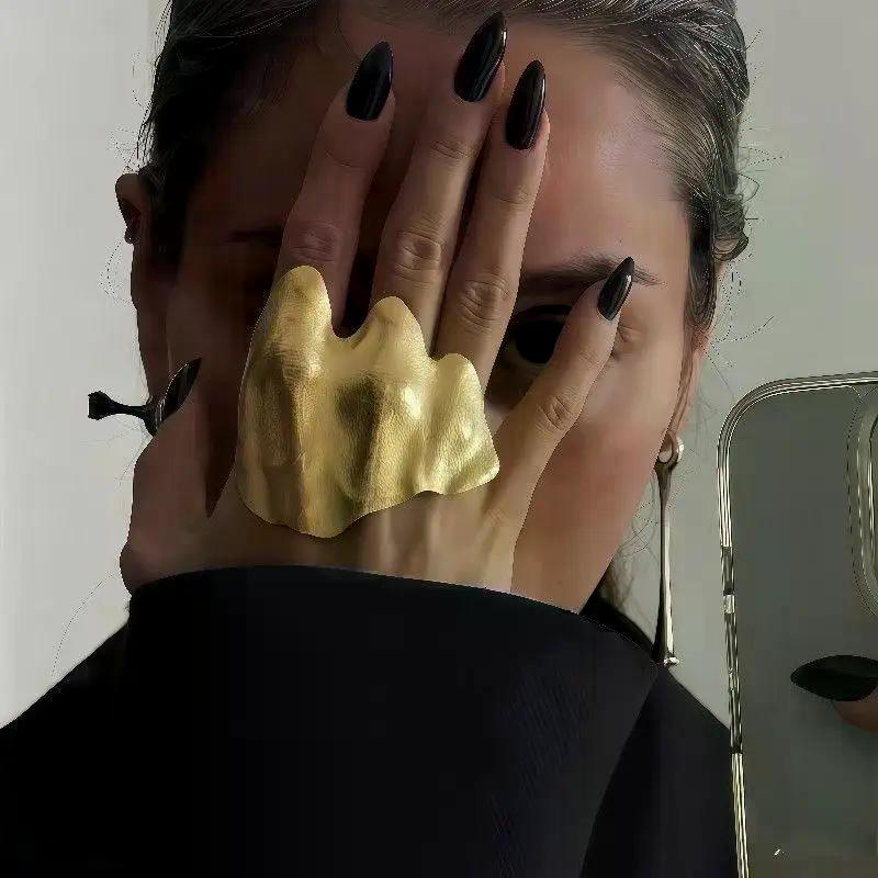 Exaggerated Irregular Metal Pleated Rings For Women Vintage Minimalist Personality Rings Jewelry Gifts