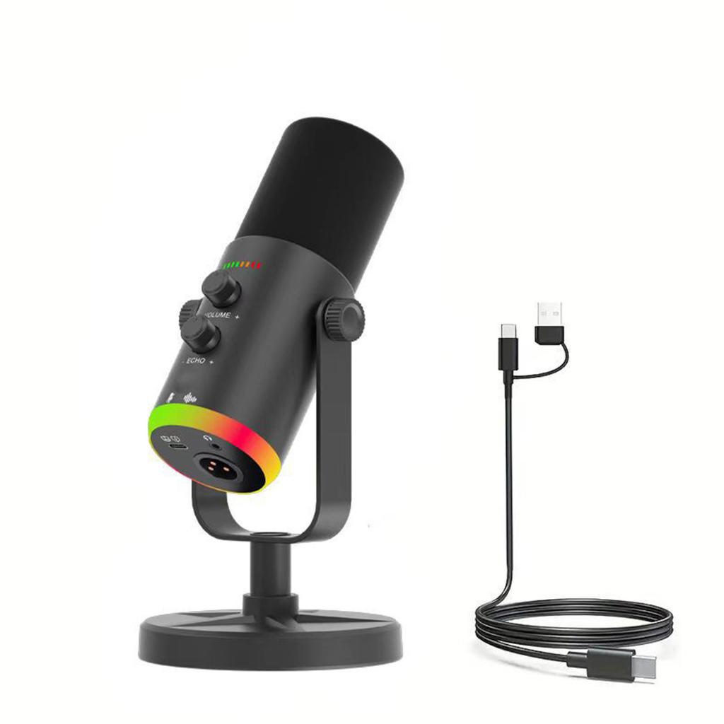 USB Condenser Dynamic Microphone, Laptop Desktop PC Mic with Touch Knob Controls, Volume Echo Adjustment, ENC Noise