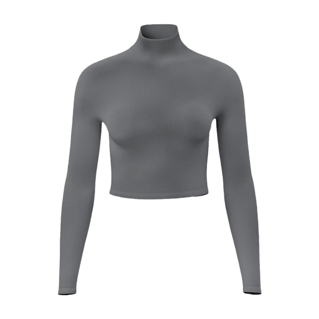 Juyitang Striped High Collar Slim-Fit Long Sleeve Yoga Top