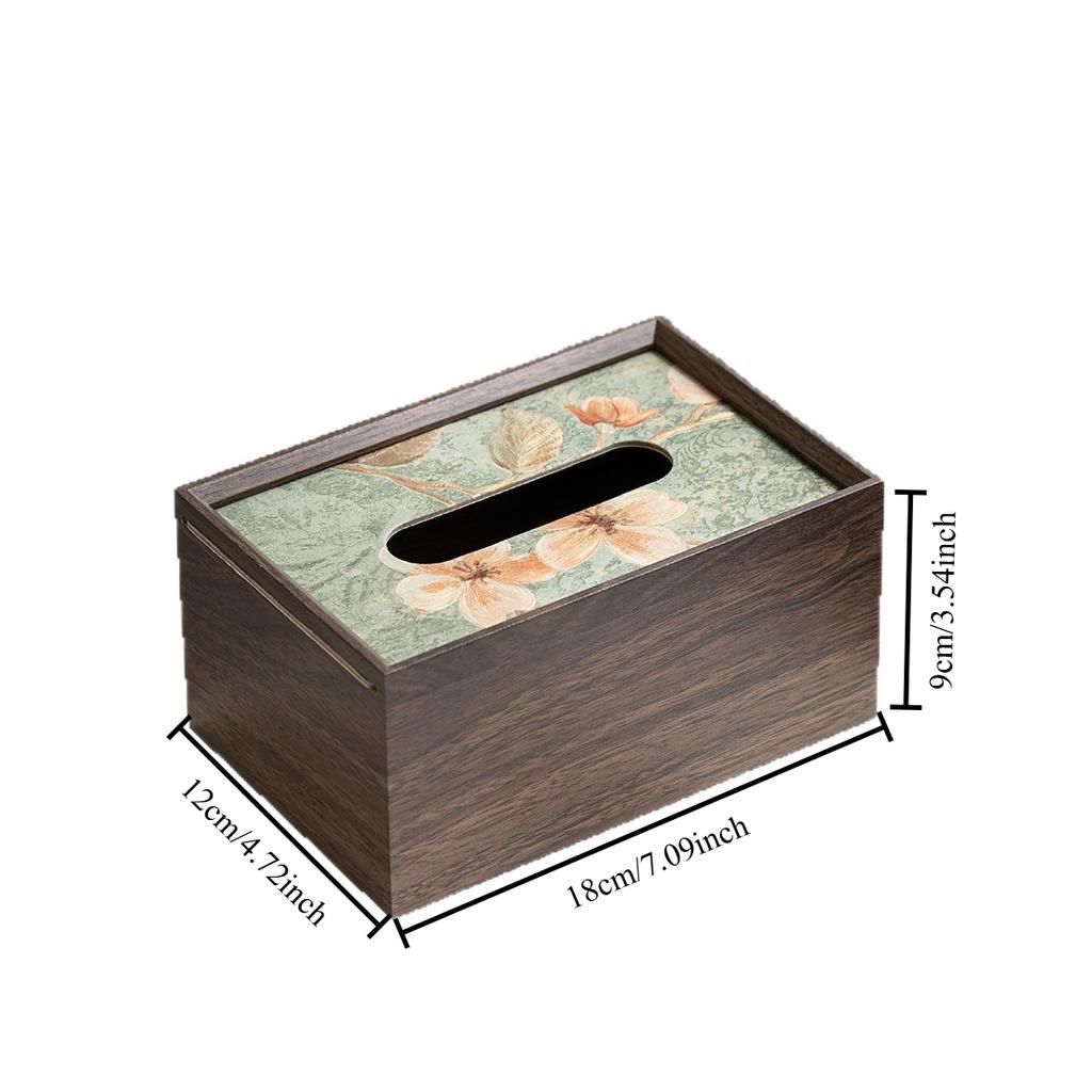 Wooden Tissue Box Blossom Print Napkin Holder Storage Box Creative Box Organizer Storage for Room Office Tissue Holder