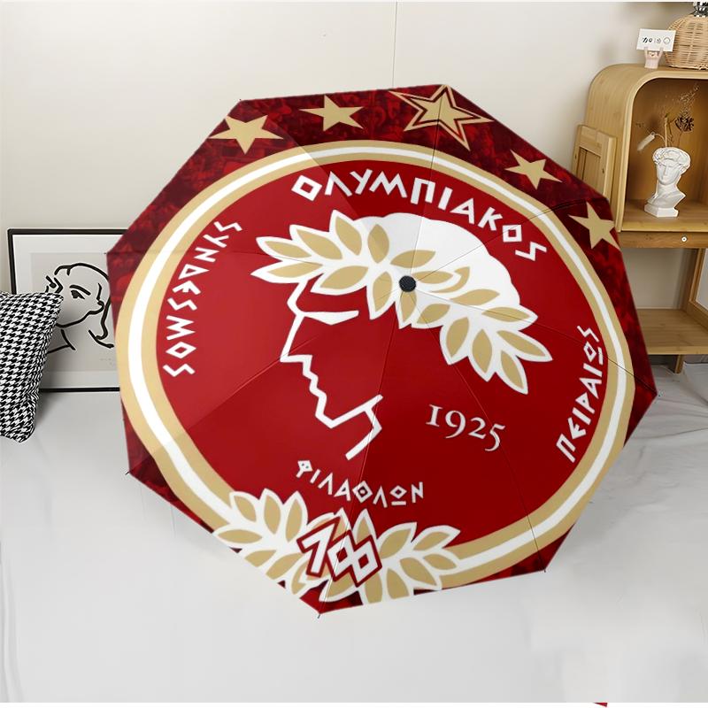 Olympiacos F.C Fashionable Automatic Opening/Closing Folding Umbrella. Portable and Foldable, Ideal for Gift, Travel, and Daily Use.