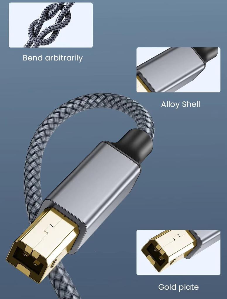 Printer Cable SUNROZ USB - USB Type-B Hi-Speed 480Mbps Fabric Braid, 3 M (A48753)