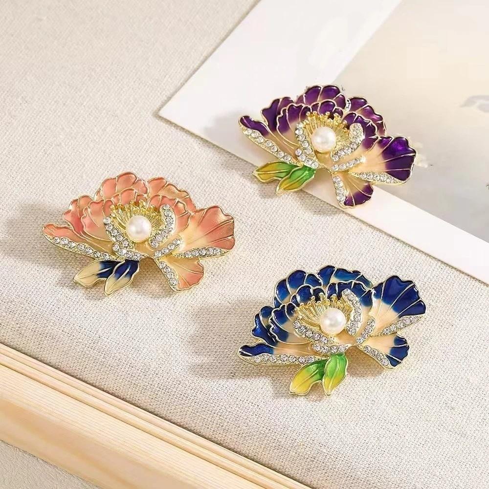Handmade Peony Flower Brooches Colorful Chinese Style Corsage Fashion Lapel Pin for Women