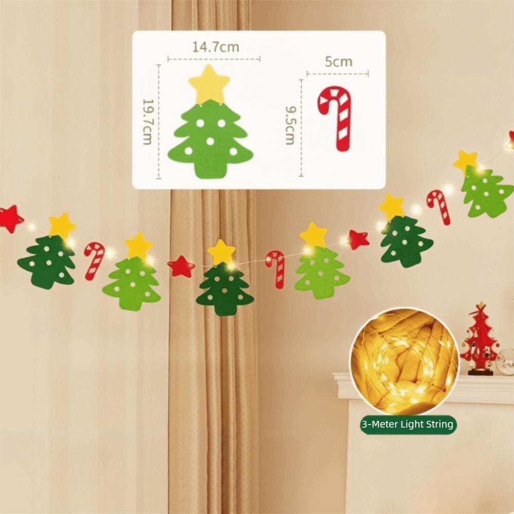 Festive Lights Felt Christmas Banner Decorated DIY Handmade Christmas Pendant Furry Balls LED String Light Home Room