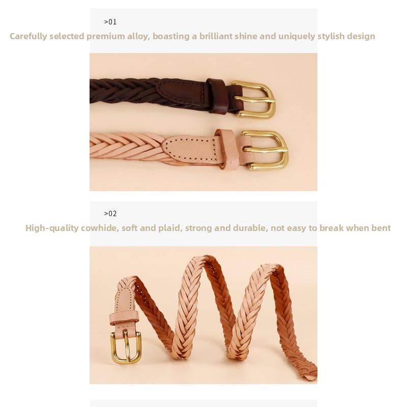 Mary Handmade braided leather belt - italian top grain cowhide women's belt - full grain genuine leather belt