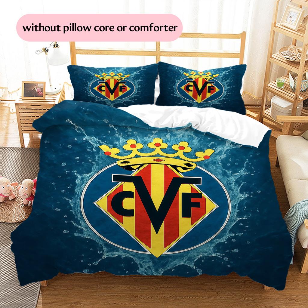 Villarreal Club de Fútbol Pattern Bedding Quilt Set Home Decoration Gift (1 * duvet cover + 2 * pillowcase without core)
