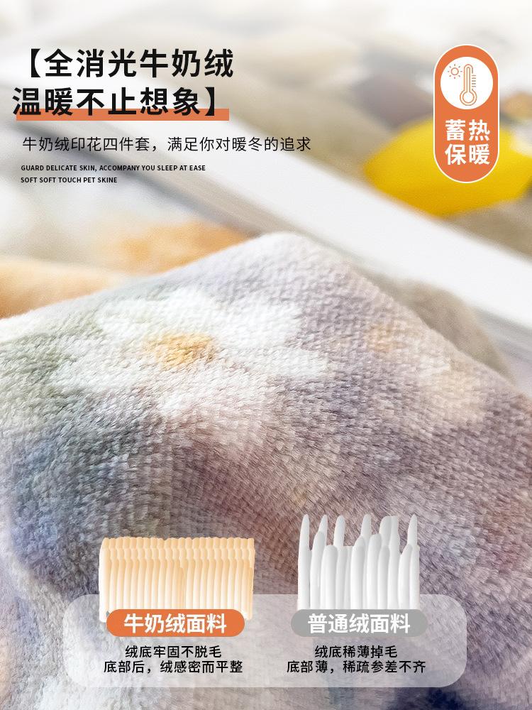 Thickened Milk Fleece Bed Four-Piece Set Double-Sided Fleece Quilt Cover Bed Sheet Coral Flannel Bedding