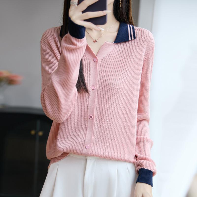 

Ранняя осень Новый кардиган на пуговицах с лацканами Весенний женский многоцветный свободный и универсальный топ с длинными рукавами L