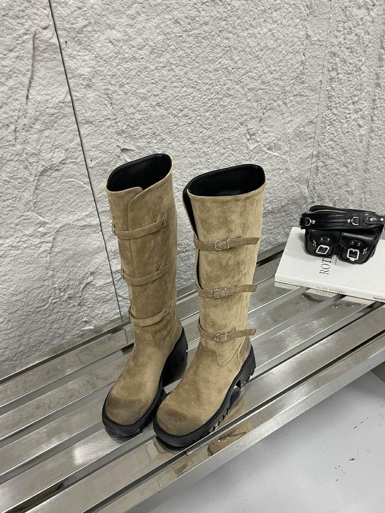 Vintage Western Boots European Station Long Boots Rubber Sole Round Head Tall Tube 2025 Autumn and Winter Suede Leather Knight Boots