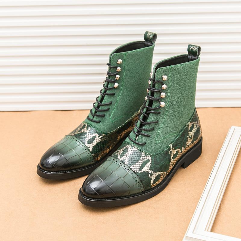 

202546 large size autumn and winter new leather boots fashionable men s high-top shoes trendy British style pointed short boots 46 зелений