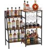 US Wine Rack Freestanding Floor Wine Bar Cabinet 3-Tier Floor Liquor Bar Cabinet With Fences & Glass Holder For Home Kitchen Bar