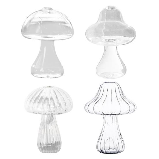 Glass Mushroom Vase Clear Small Bud Flower Vase Cute Mushroom Propagation Stations for Home Room Kitchen Office Windowsill Decoration