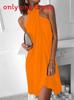 Casual Summer Slip Dress With Tie Neck And Knit Fabric For Women