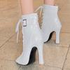 Peep Toe Ankle Boots Women's Summer Shoes 2025 White Blue Pink High Heels Sandals Ladies Lace-up Dance Wedding Shoes Big Size