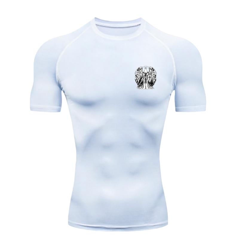 Angel Warrior  Men's Sports T-shirt Training Fitness Compression Shirt Rashgard Tops Quick Dry Short Sleeve T-Shirt