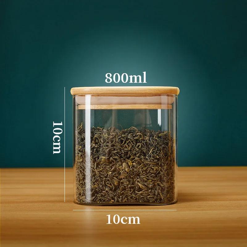 Square Glass Storage Jars with Bamboo Lid for Coffee Beans Grains Noodles Food Storage Containers Kitchen Organizers Storage