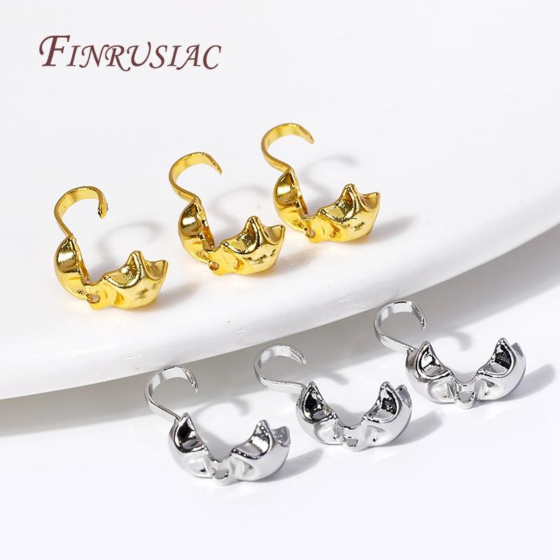 Brass End Crimps Beads Tips Covered Clasps Connector DIY Jewelry Findings Accessories 18K Gold Plated Star Double-Cup Bead Tip