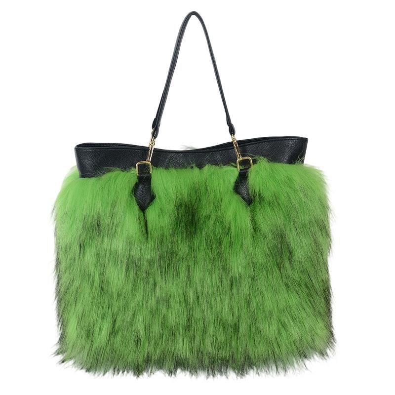Bolso de Hombro de Felpa Imitación Piel para Mujer, Color Contrastante, Portátil, Gran Capacidad, Bolso de Moda Europeo y Americano, Explosión de Verano