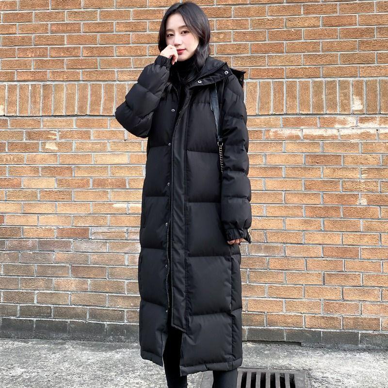 Giacca imbottita in piuma e cotone di media lunghezza per donna, nuovo stile invernale, sopra il ginocchio, stile studente, ampia, taglia grande, giacca imbottita in cotone ispessita, cappotto, tuta a pane