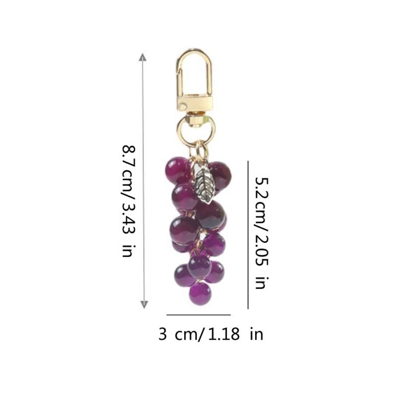 Crystal Grape Charm Keychain Sweet Cool Simulated Fruit Keyring Pendant Bag Hanging Ornament Women Backpack Decorations