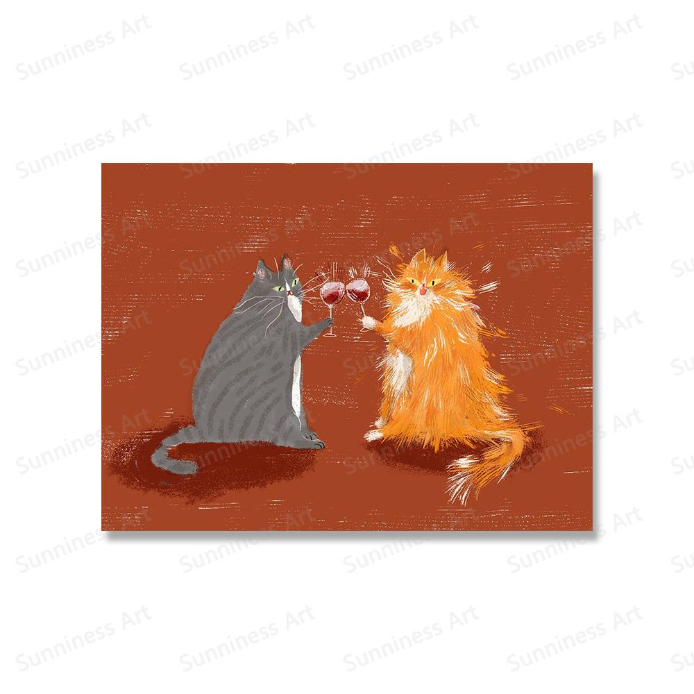 Funny Jungle Cat Poster Sailboat Western Cowboy Cats Canvas Painting Cat Lover Gift Wall Art Pictures for Living Room Home Decor