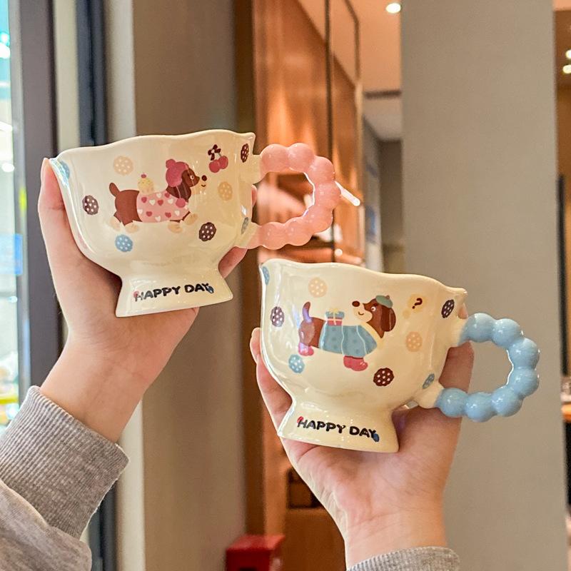 Cute Dachshund Puppy Goblet Milk Fufu Ceramic Mug Girl Couple Coffee Cup Birthday Gift Exquisite