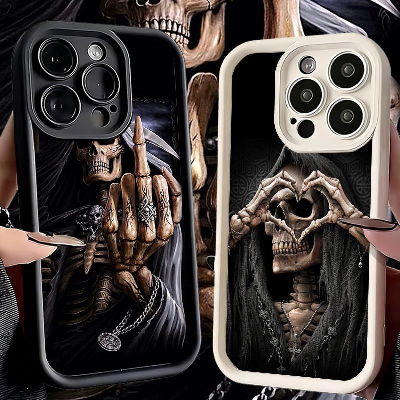 Phone Case for iPhone 17 Air 16E 15 16 Pro Max Grim Reaper Skeleton Funny Style Cover 14 Plus 13 12 Mini Soft Shell Silicone Fun