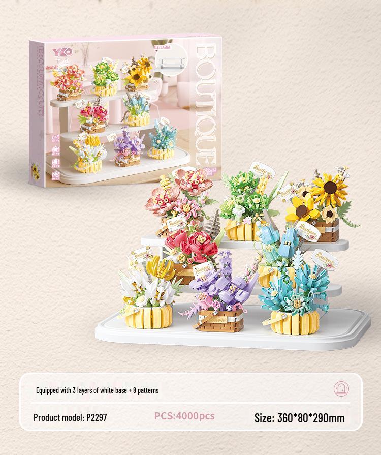 Flower Basket Series Micro-Particle Building Blocks: Sunflower & Succulent Potted Plants – Lego Compatible Toys