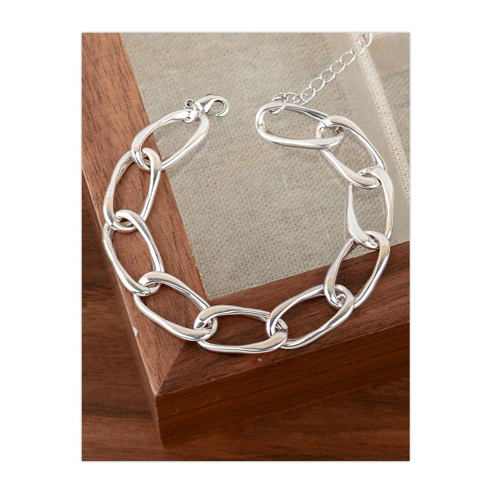 BFCLUB Silver Color Hiphop Thick Chain Bracelet for Women Men Vintage Handmade Hasp Bracelet Birthday Gift S-B451