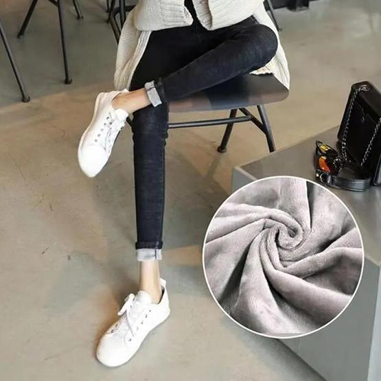Winter Plush Thickened High Waist Jeans Women's Black and Blue Slim Leggings Casual Elastic Long Pants