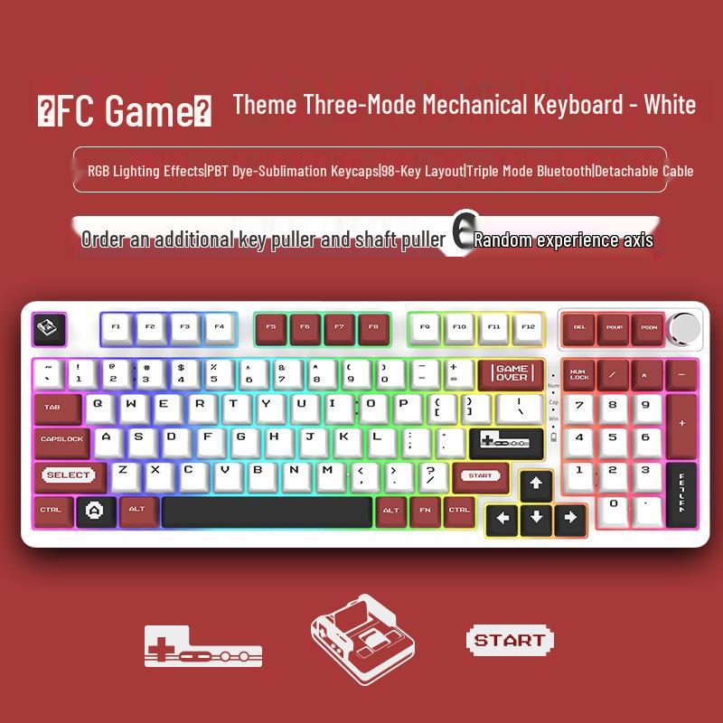 98-Key Wireless Bluetooth Three-Mode Mechanical Keyboard - Gaming, Esports, Office, PBT Transparent DIY Customization