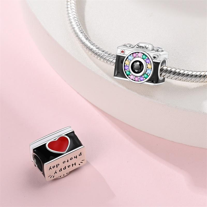 Charms Original Copper Plated Colored Zircon Gemstone Camera Beads Fit Bracelet Diy Gift Women Delicate Jewelry