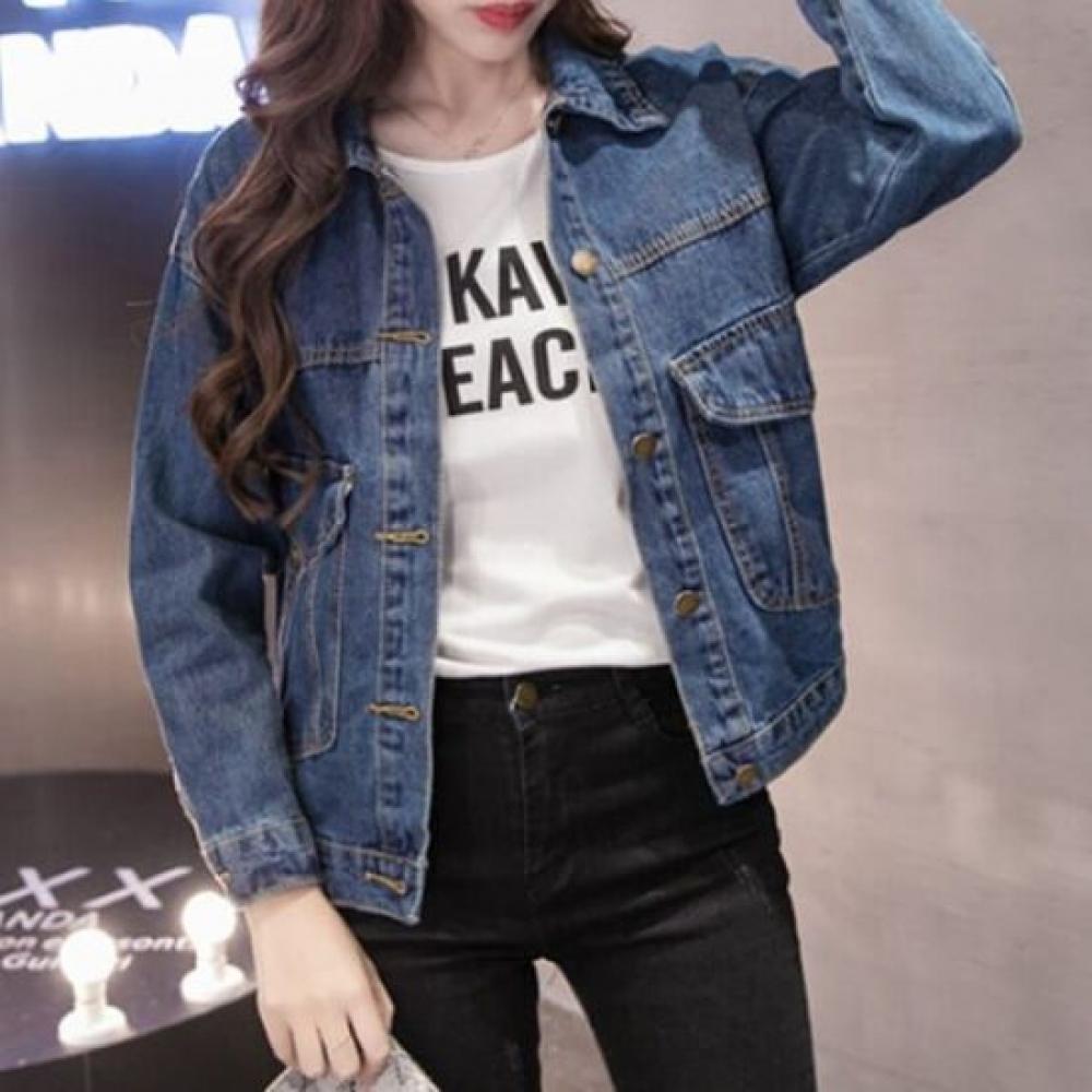 Navava Retro Casual Pocket Long Sleeve Denim Jacket Nb2461