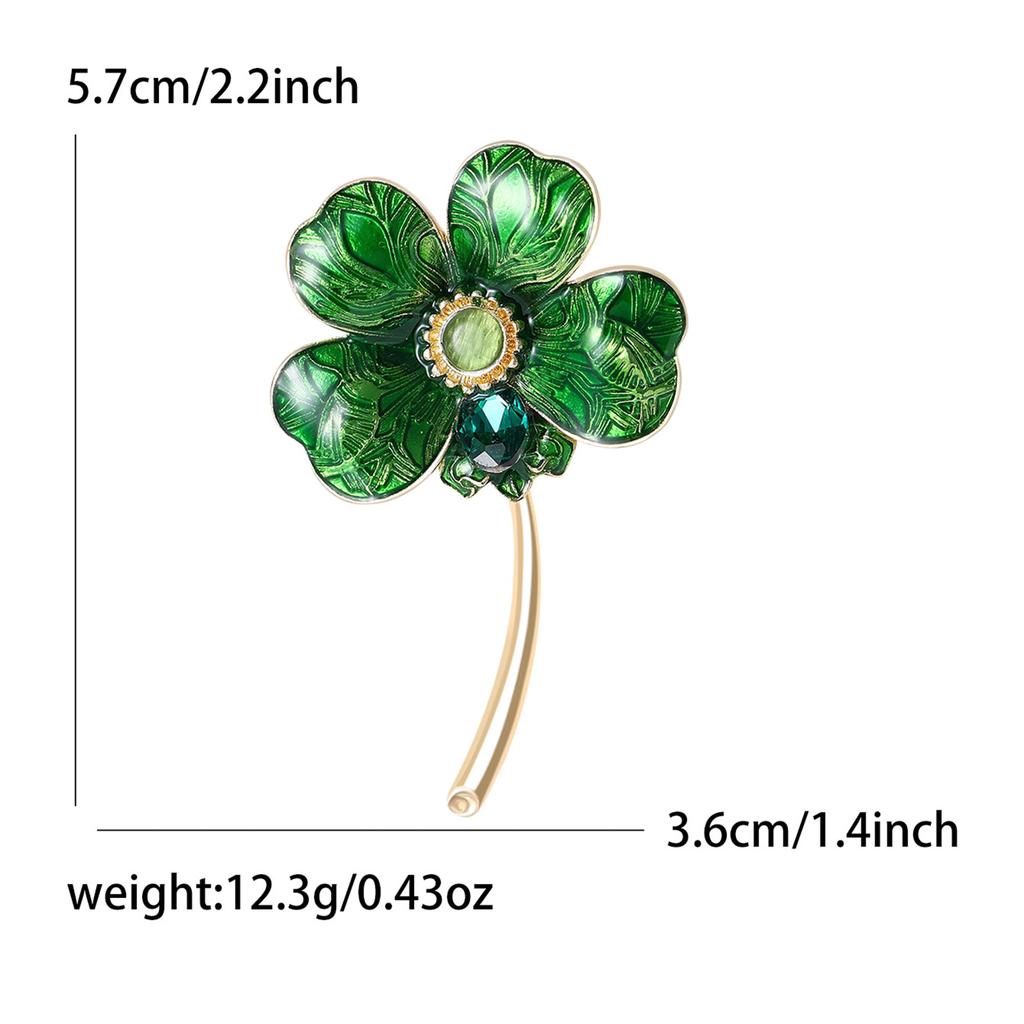 Classic Enamel Four Leaf Clover Brooches for Women Rhinestone Plant Pins Keychain Event Party New Year Gifts Jewelry Accessories