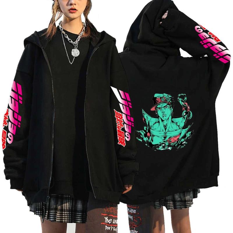 Anime JOJO's Bizarre Adventure Printed Fleece Zipper Hoodie Fall Winter Casual Teen Sports Sweatshirt