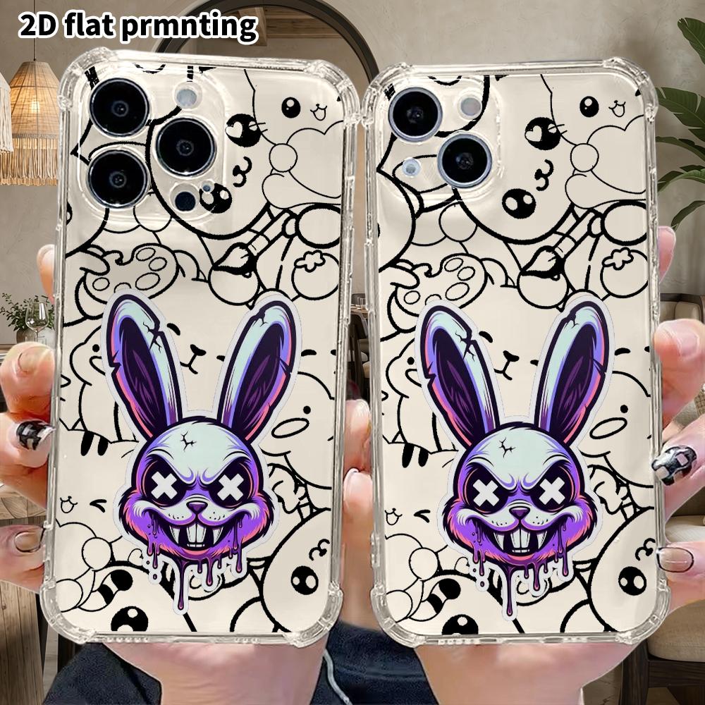 Phone case: 2D flat, suitable for iPhone 18 17 16 15 14 13 Pro protective case, trendy cool bunny head, perfect Christmas and Halloween holiday gift